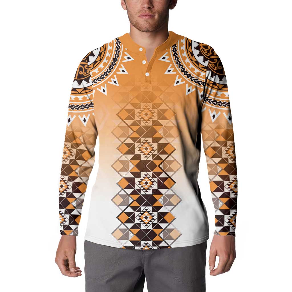 New Zealand Button Sweatshirt Poutama Mix Orange Taniko Inspired Art LT05 - Polynesian Pride