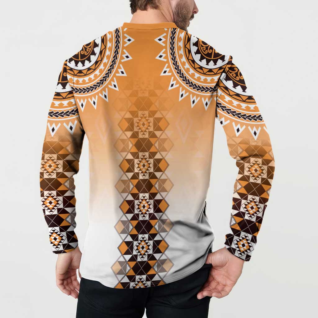 New Zealand Button Sweatshirt Poutama Mix Orange Taniko Inspired Art LT05 - Polynesian Pride