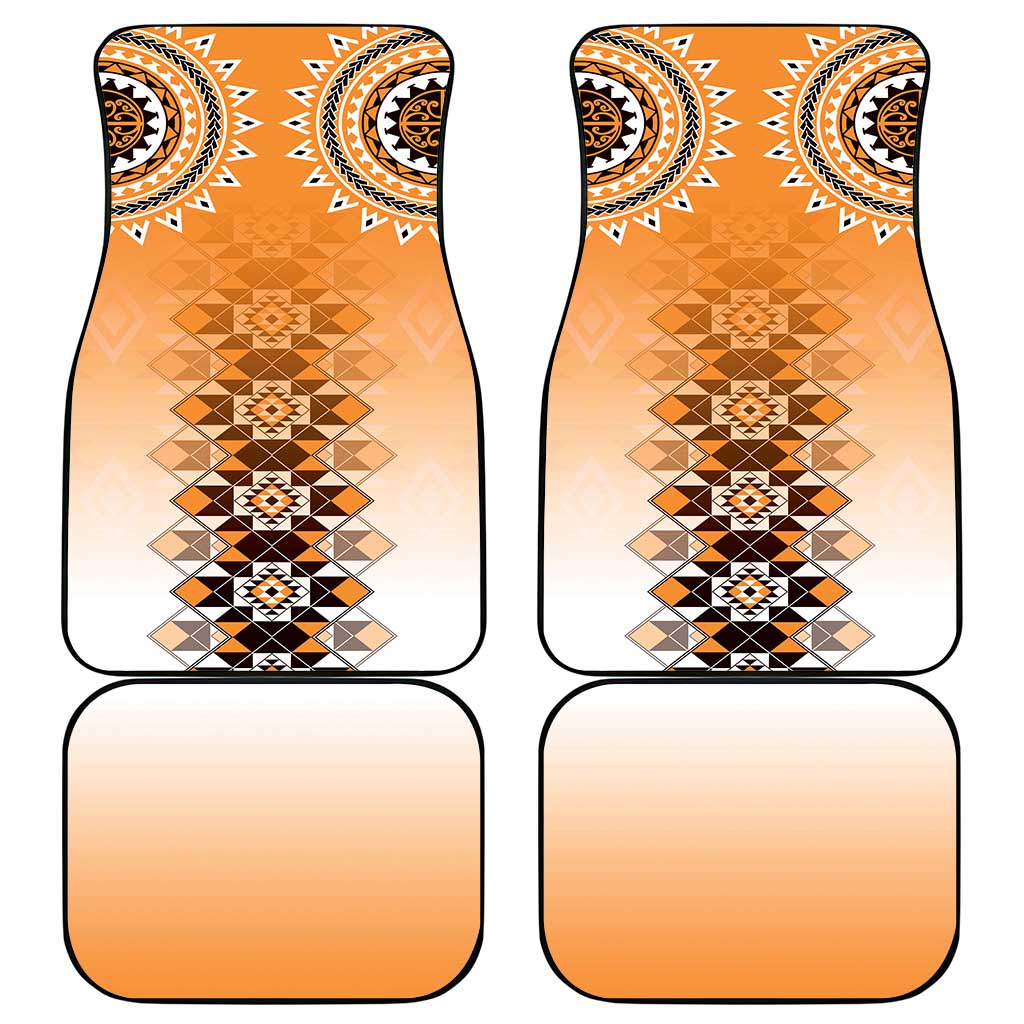 New Zealand Car Mats Poutama Mix Orange Taniko Inspired Art LT05 - Polynesian Pride