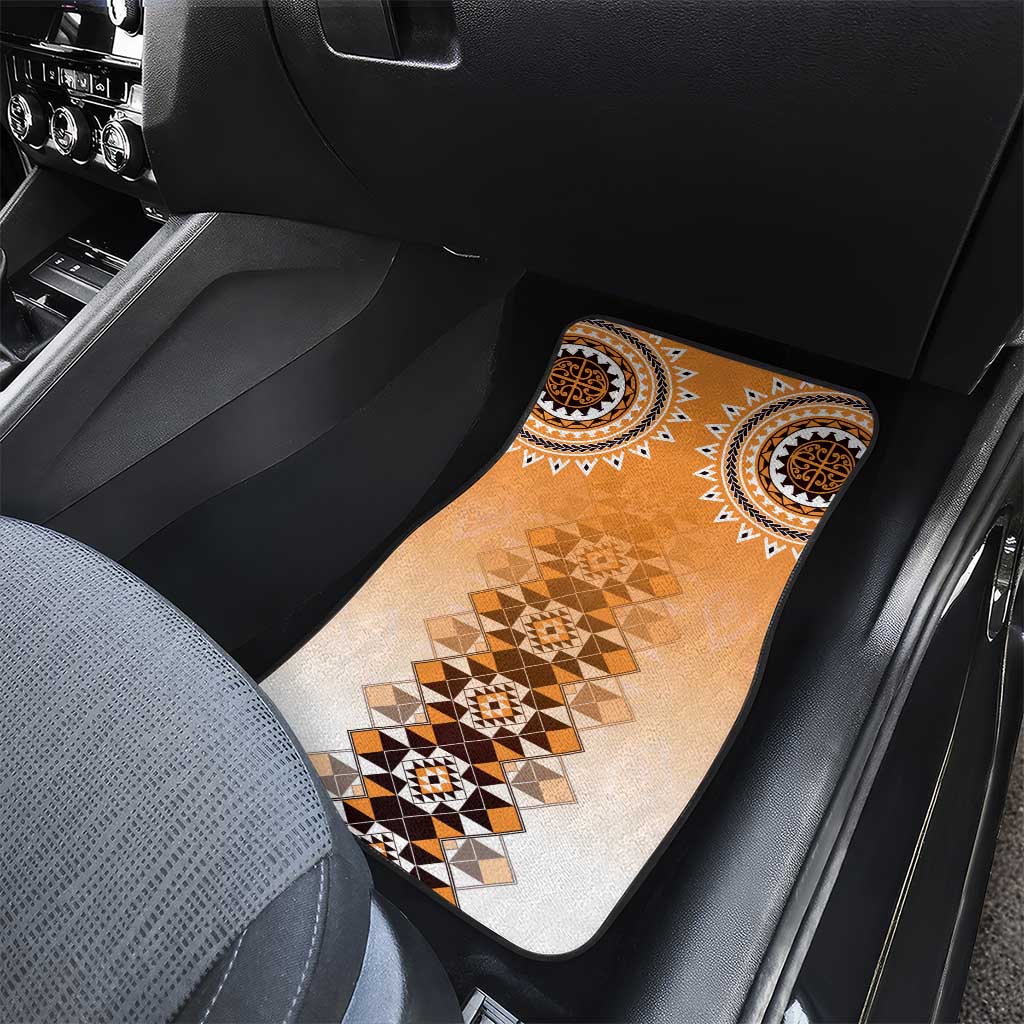 New Zealand Car Mats Poutama Mix Orange Taniko Inspired Art LT05 - Polynesian Pride