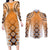 New Zealand Couples Matching Long Sleeve Bodycon Dress and Long Sleeve Button Shirt Poutama Mix Orange Taniko Inspired Art LT05
