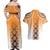 New Zealand Couples Matching Off Shoulder Maxi Dress and Hawaiian Shirt Poutama Mix Orange Taniko Inspired Art LT05