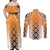 New Zealand Couples Matching Off Shoulder Maxi Dress and Long Sleeve Button Shirt Poutama Mix Orange Taniko Inspired Art LT05