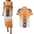 New Zealand Couples Matching Puletasi and Hawaiian Shirt Poutama Mix Orange Taniko Inspired Art LT05