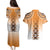 New Zealand Couples Matching Puletasi and Hawaiian Shirt Poutama Mix Orange Taniko Inspired Art LT05