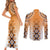 New Zealand Couples Matching Short Sleeve Bodycon Dress and Long Sleeve Button Shirt Poutama Mix Orange Taniko Inspired Art LT05