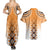 New Zealand Couples Matching Summer Maxi Dress and Hawaiian Shirt Poutama Mix Orange Taniko Inspired Art LT05