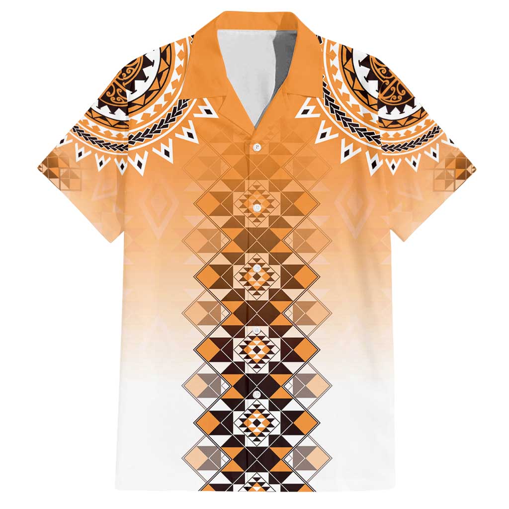 New Zealand Family Matching Long Sleeve Bodycon Dress and Hawaiian Shirt Poutama Mix Orange Taniko Inspired Art LT05