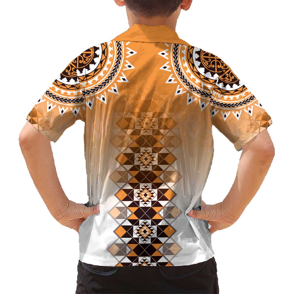 New Zealand Family Matching Off Shoulder Maxi Dress and Hawaiian Shirt Poutama Mix Orange Taniko Inspired Art LT05