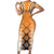 New Zealand Family Matching Short Sleeve Bodycon Dress and Hawaiian Shirt Poutama Mix Orange Taniko Inspired Art LT05