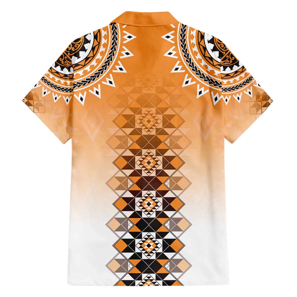 New Zealand Family Matching Summer Maxi Dress and Hawaiian Shirt Poutama Mix Orange Taniko Inspired Art LT05