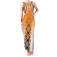 New Zealand Family Matching Tank Maxi Dress and Hawaiian Shirt Poutama Mix Orange Taniko Inspired Art LT05