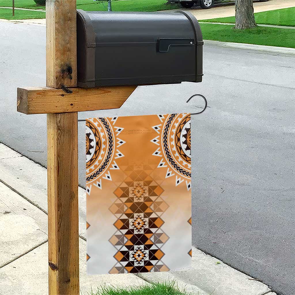 New Zealand Garden Flag Poutama Mix Orange Taniko Inspired Art LT05 - Polynesian Pride