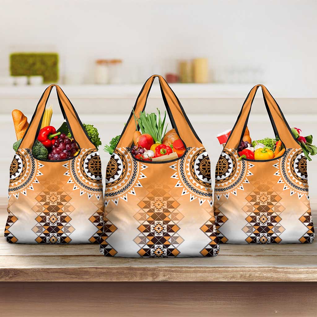 New Zealand Grocery Bag Poutama Mix Orange Taniko Inspired Art LT05 3-pack One Size Orange - Polynesian Pride