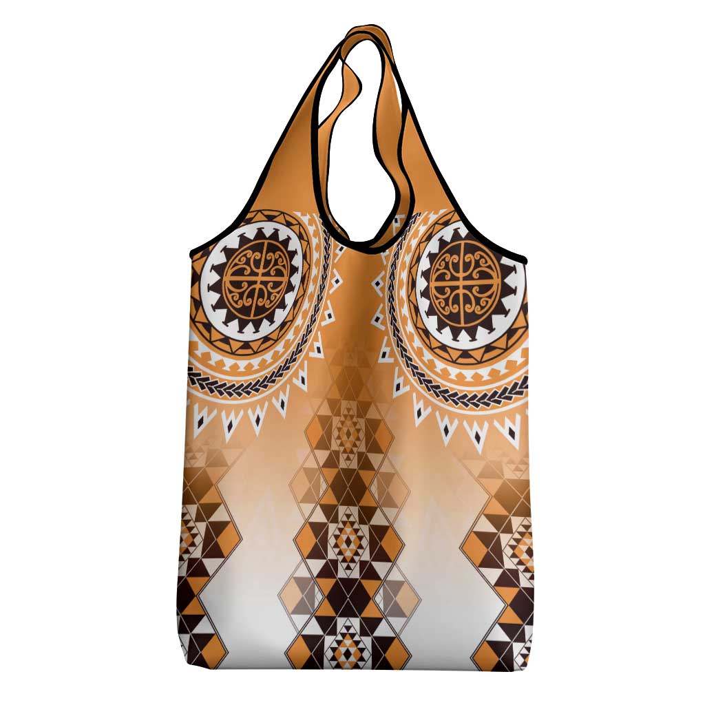 New Zealand Grocery Bag Poutama Mix Orange Taniko Inspired Art LT05 - Polynesian Pride