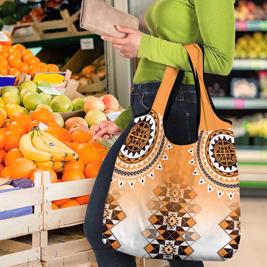 New Zealand Grocery Bag Poutama Mix Orange Taniko Inspired Art LT05 - Polynesian Pride