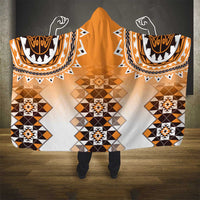 New Zealand Hooded Blanket Poutama Mix Orange Taniko Inspired Art LT05 - Polynesian Pride