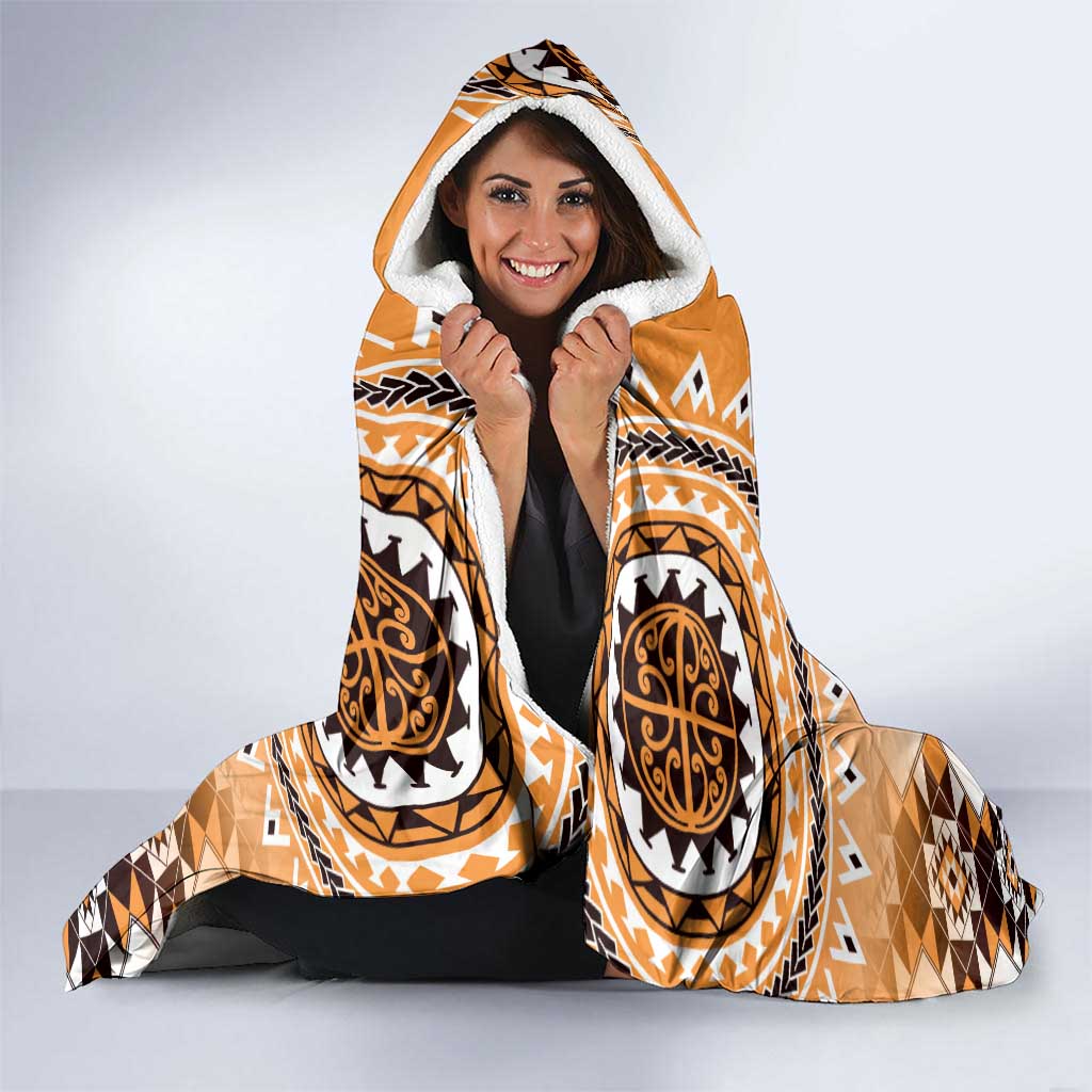 New Zealand Hooded Blanket Poutama Mix Orange Taniko Inspired Art LT05 - Polynesian Pride