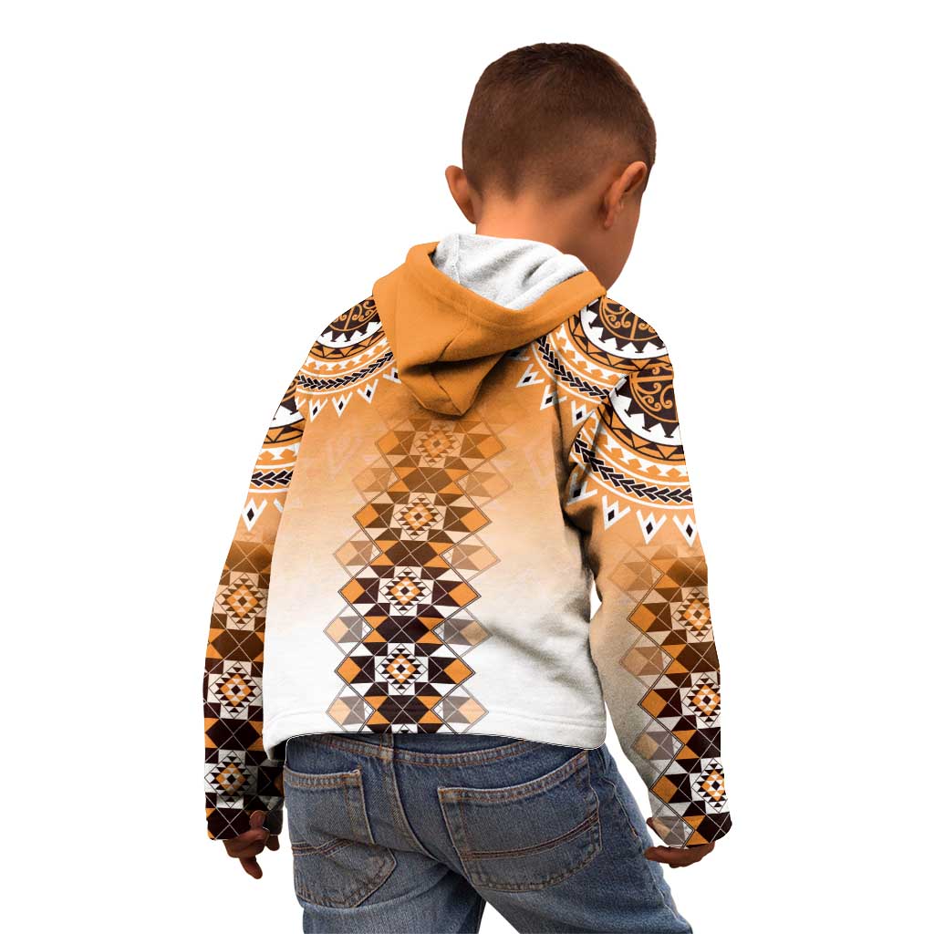 New Zealand Kid Hoodie Poutama Mix Orange Taniko Inspired Art LT05