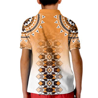 New Zealand Kid Polo Shirt Poutama Mix Orange Taniko Inspired Art LT05