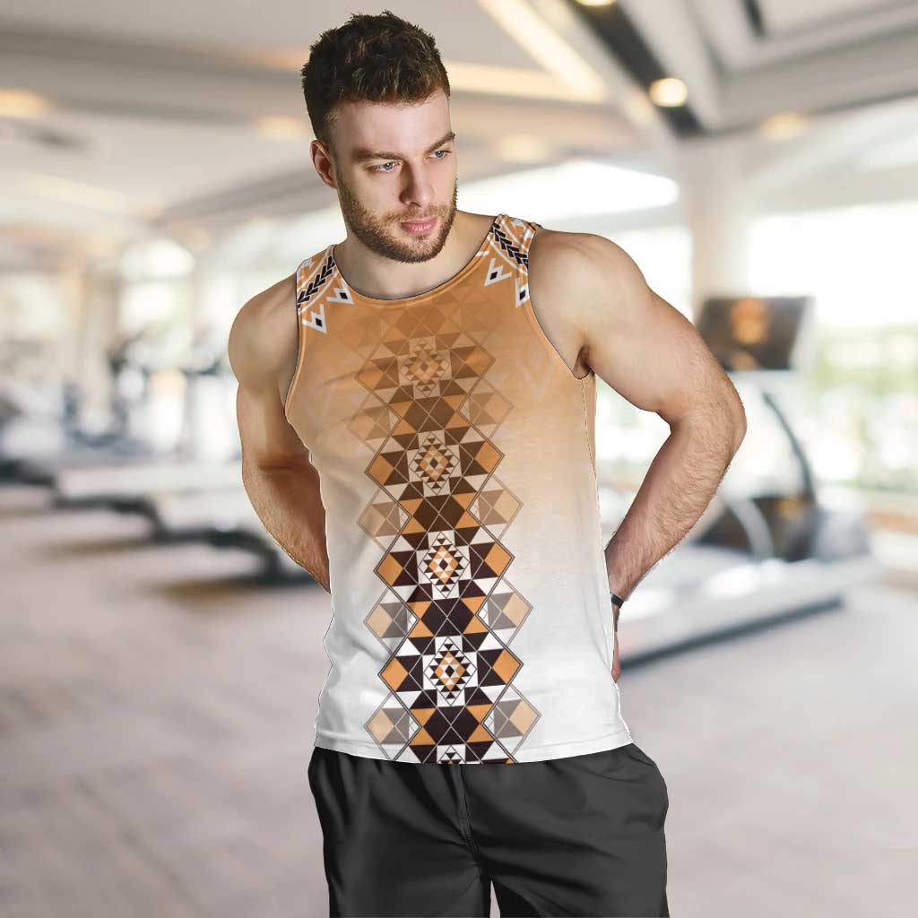New Zealand Men Tank Top Poutama Mix Orange Taniko Inspired Art LT05 Orange - Polynesian Pride