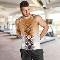 New Zealand Men Tank Top Poutama Mix Orange Taniko Inspired Art LT05 Orange - Polynesian Pride