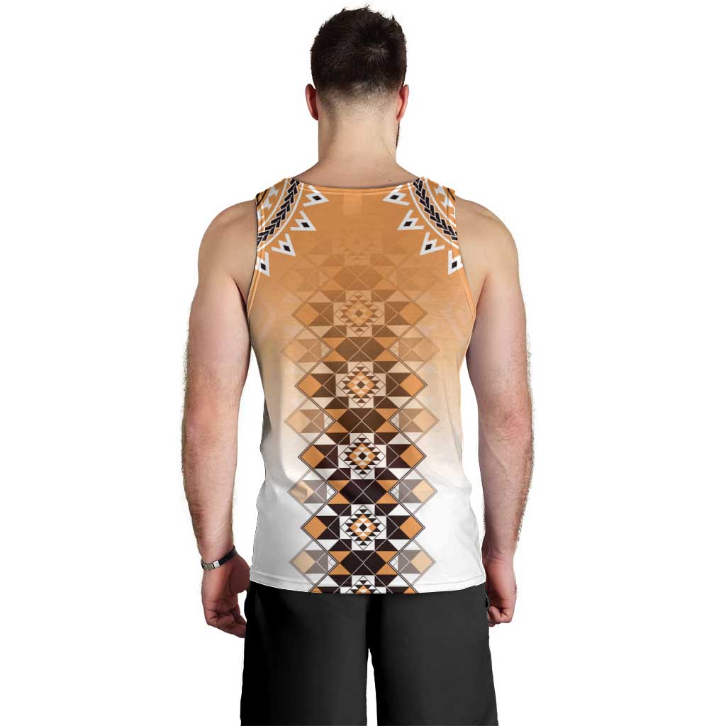 New Zealand Men Tank Top Poutama Mix Orange Taniko Inspired Art LT05 - Polynesian Pride