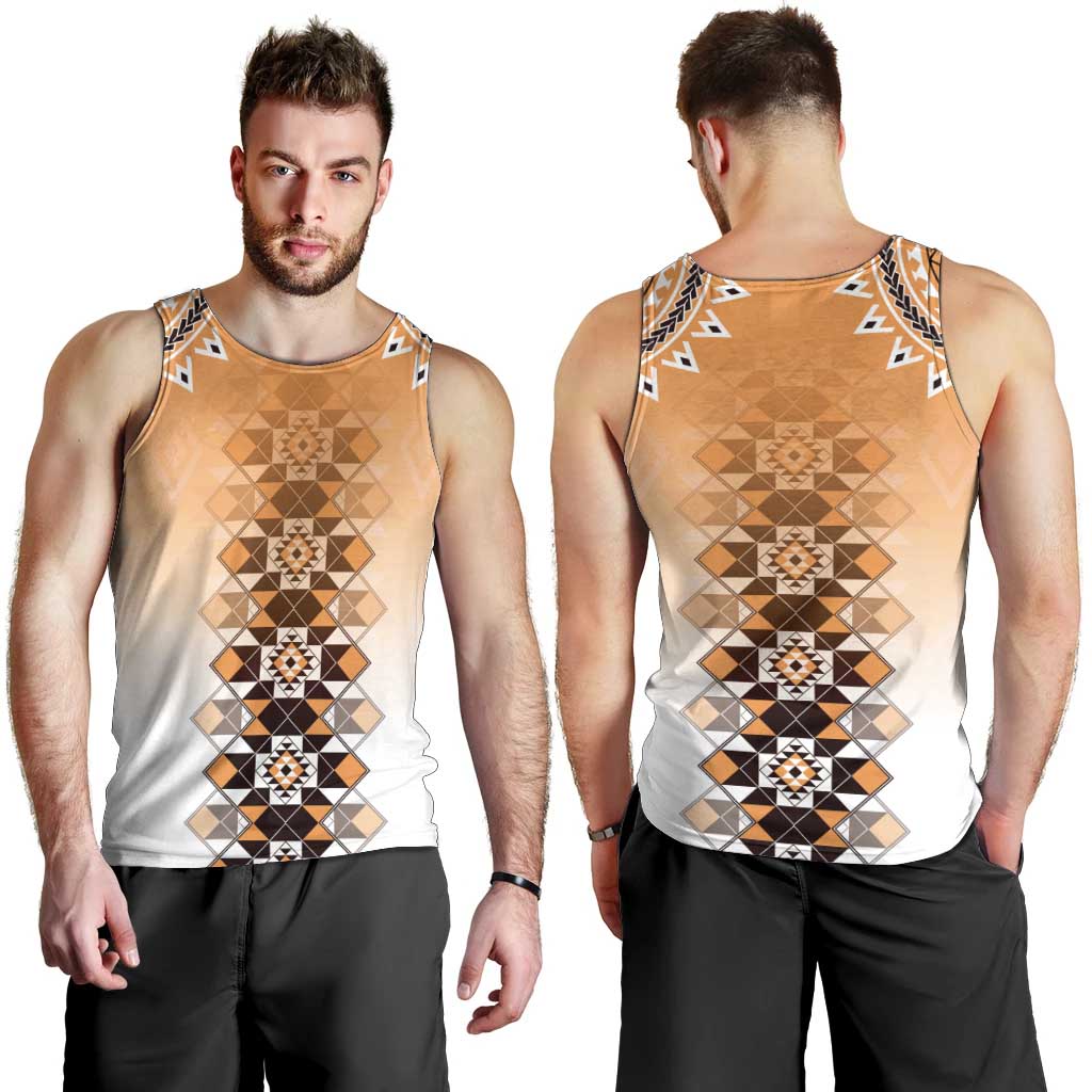 New Zealand Men Tank Top Poutama Mix Orange Taniko Inspired Art LT05 - Polynesian Pride