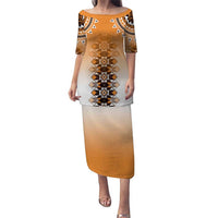 New Zealand Puletasi Poutama Mix Orange Taniko Inspired Art LT05 Long Dress Orange - Polynesian Pride