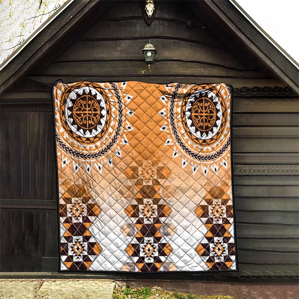 New Zealand Quilt Poutama Mix Orange Taniko Inspired Art LT05