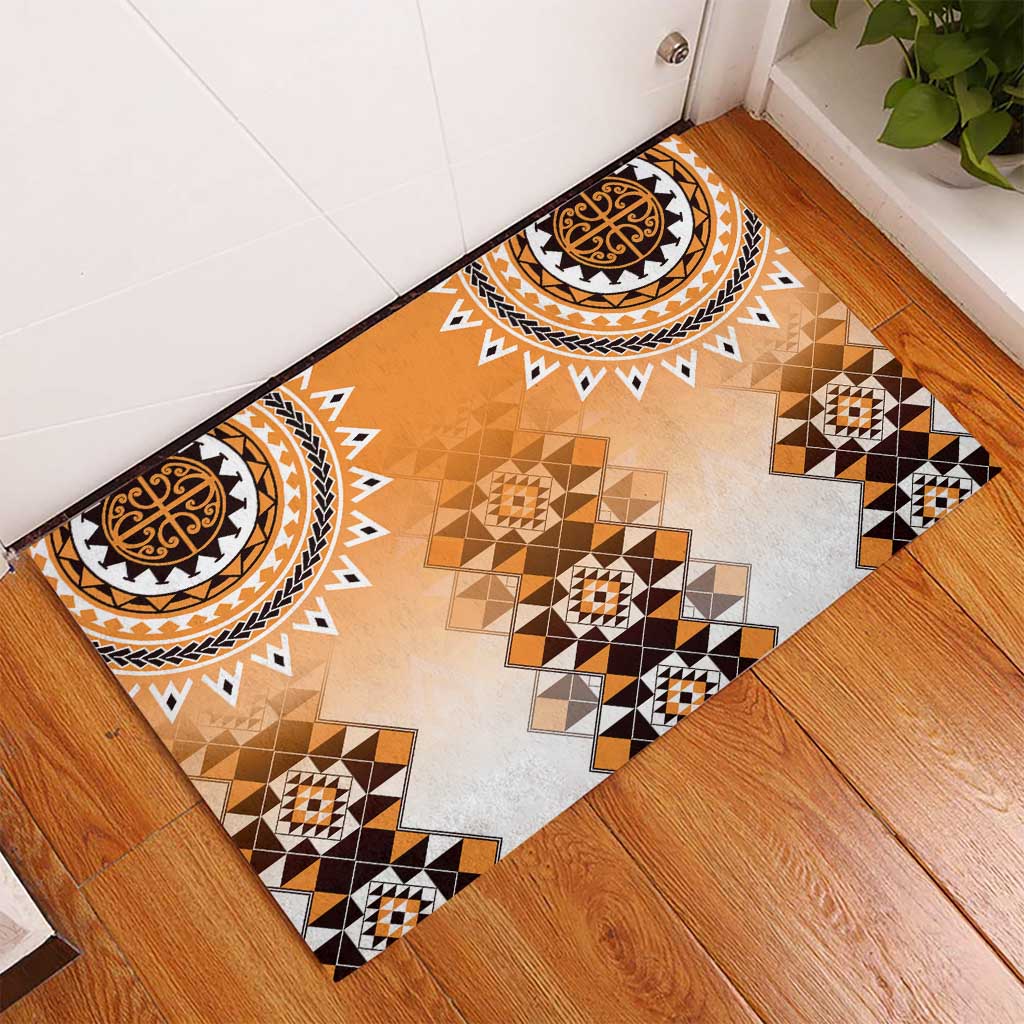 New Zealand Rubber Doormat Poutama Mix Orange Taniko Inspired Art LT05 - Polynesian Pride