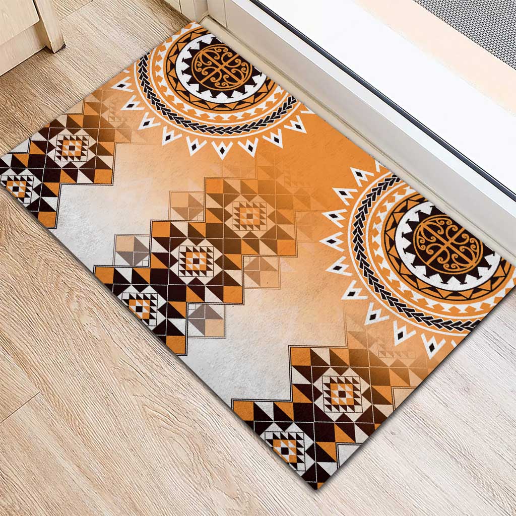 New Zealand Rubber Doormat Poutama Mix Orange Taniko Inspired Art LT05 - Polynesian Pride