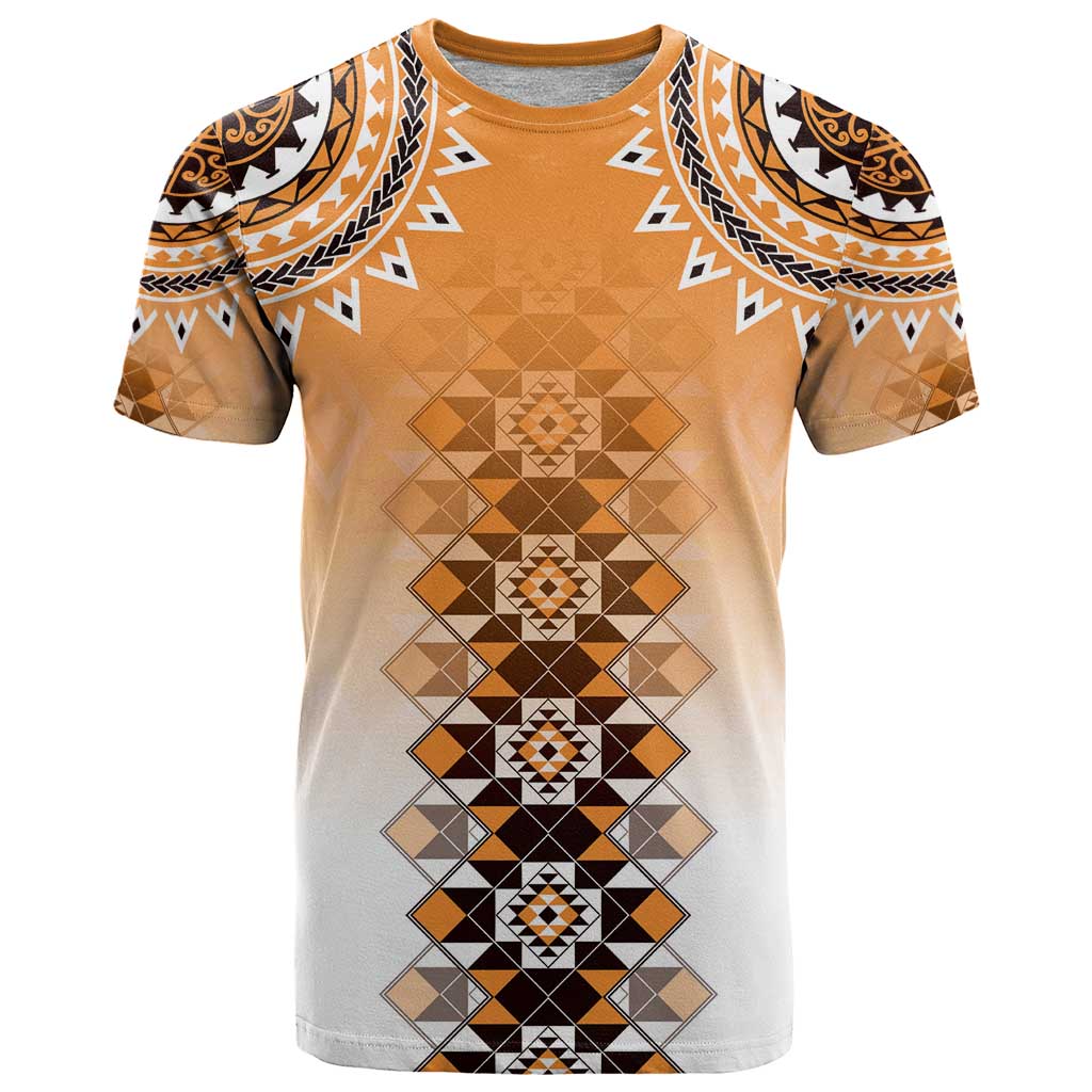 New Zealand T Shirt Poutama Mix Orange Taniko Inspired Art LT05 Orange - Polynesian Pride