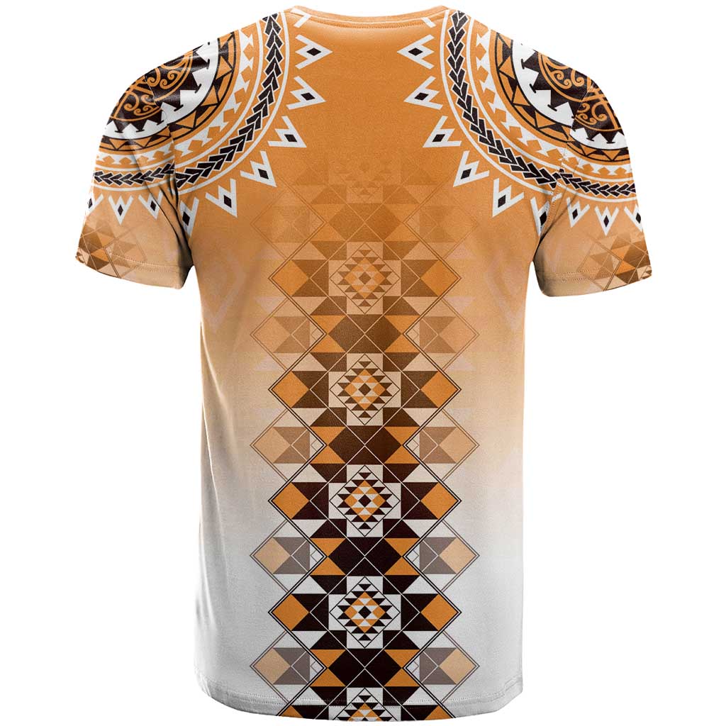 New Zealand T Shirt Poutama Mix Orange Taniko Inspired Art LT05 - Polynesian Pride