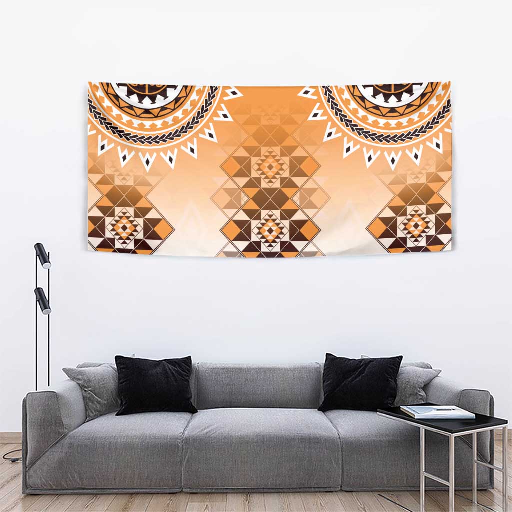 New Zealand Tapestry Poutama Mix Orange Taniko Inspired Art LT05