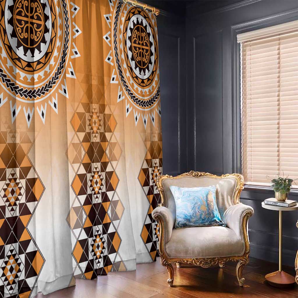 New Zealand Window Curtain Poutama Mix Orange Taniko Inspired Art LT05 - Polynesian Pride
