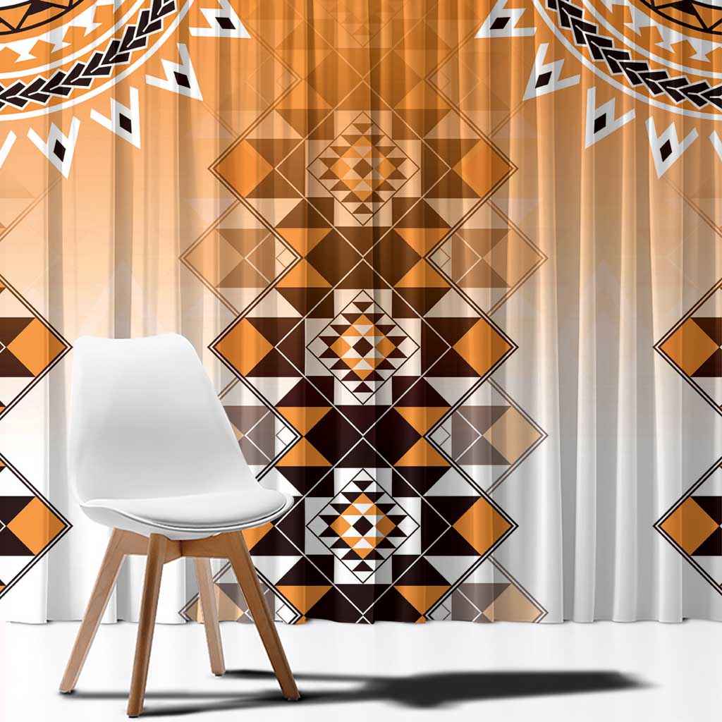 New Zealand Window Curtain Poutama Mix Orange Taniko Inspired Art LT05 - Polynesian Pride