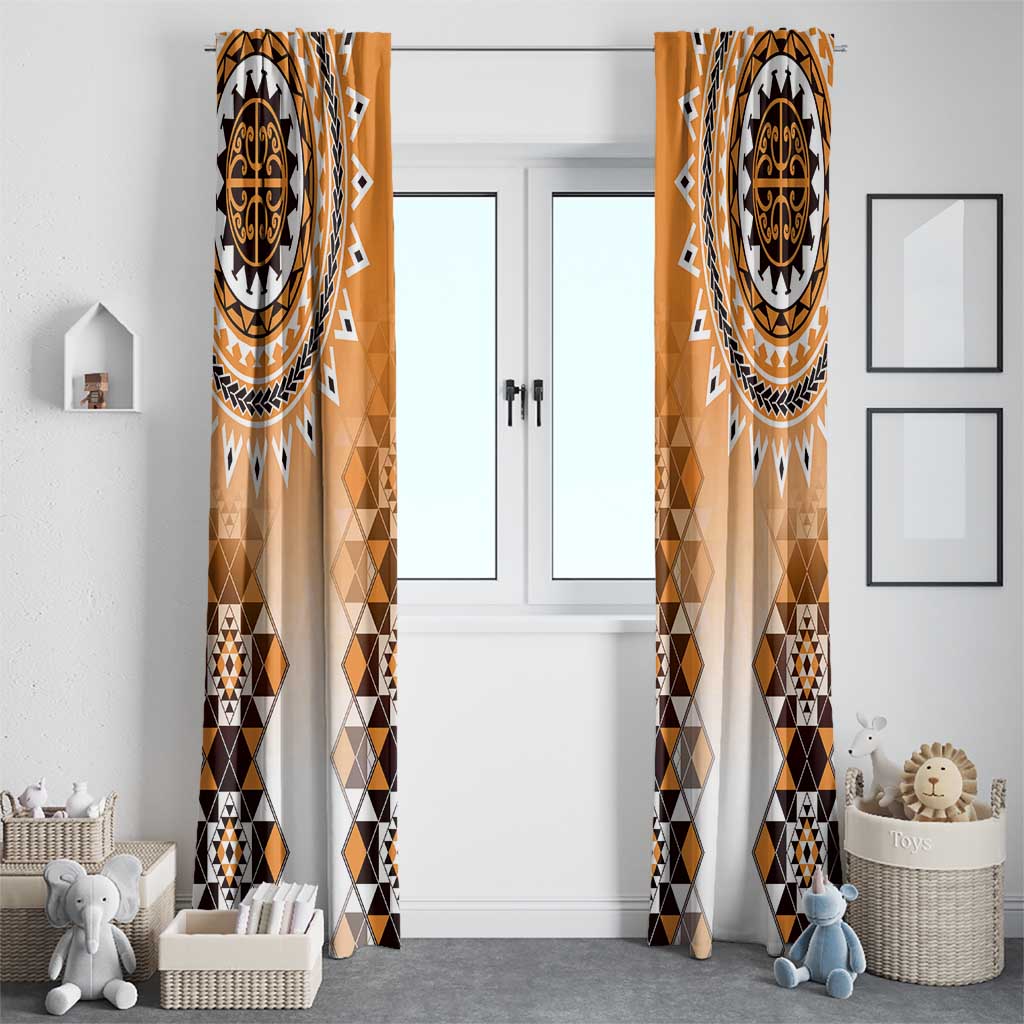 New Zealand Window Curtain Poutama Mix Orange Taniko Inspired Art LT05 - Polynesian Pride
