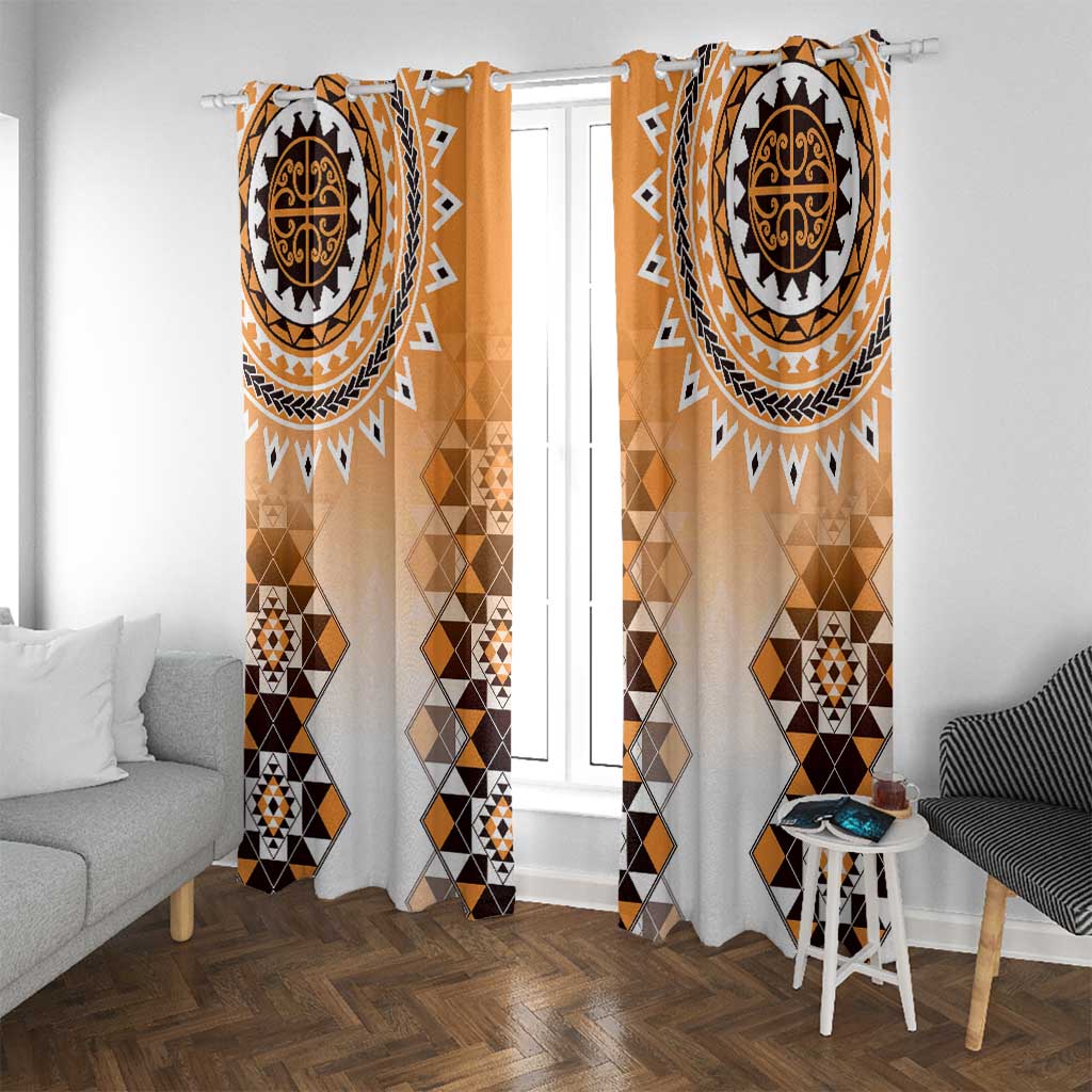 New Zealand Window Curtain Poutama Mix Orange Taniko Inspired Art LT05 With Grommets Orange - Polynesian Pride