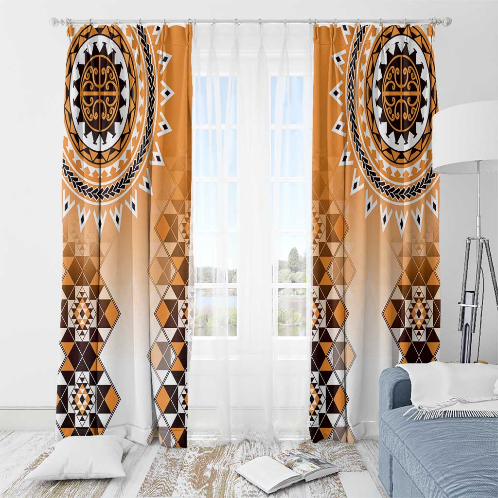 New Zealand Window Curtain Poutama Mix Orange Taniko Inspired Art LT05 - Polynesian Pride