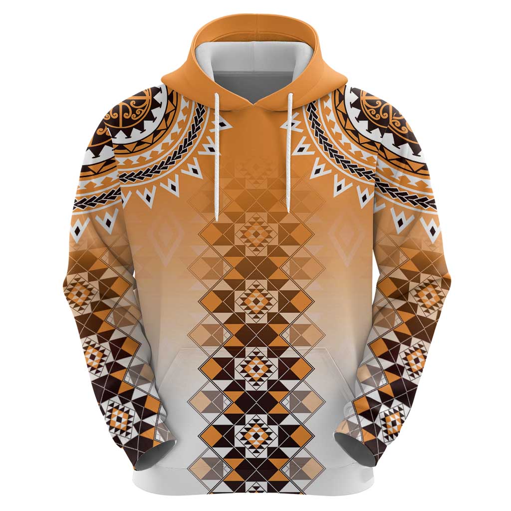 New Zealand Zip Hoodie Poutama Mix Orange Taniko Inspired Art LT05