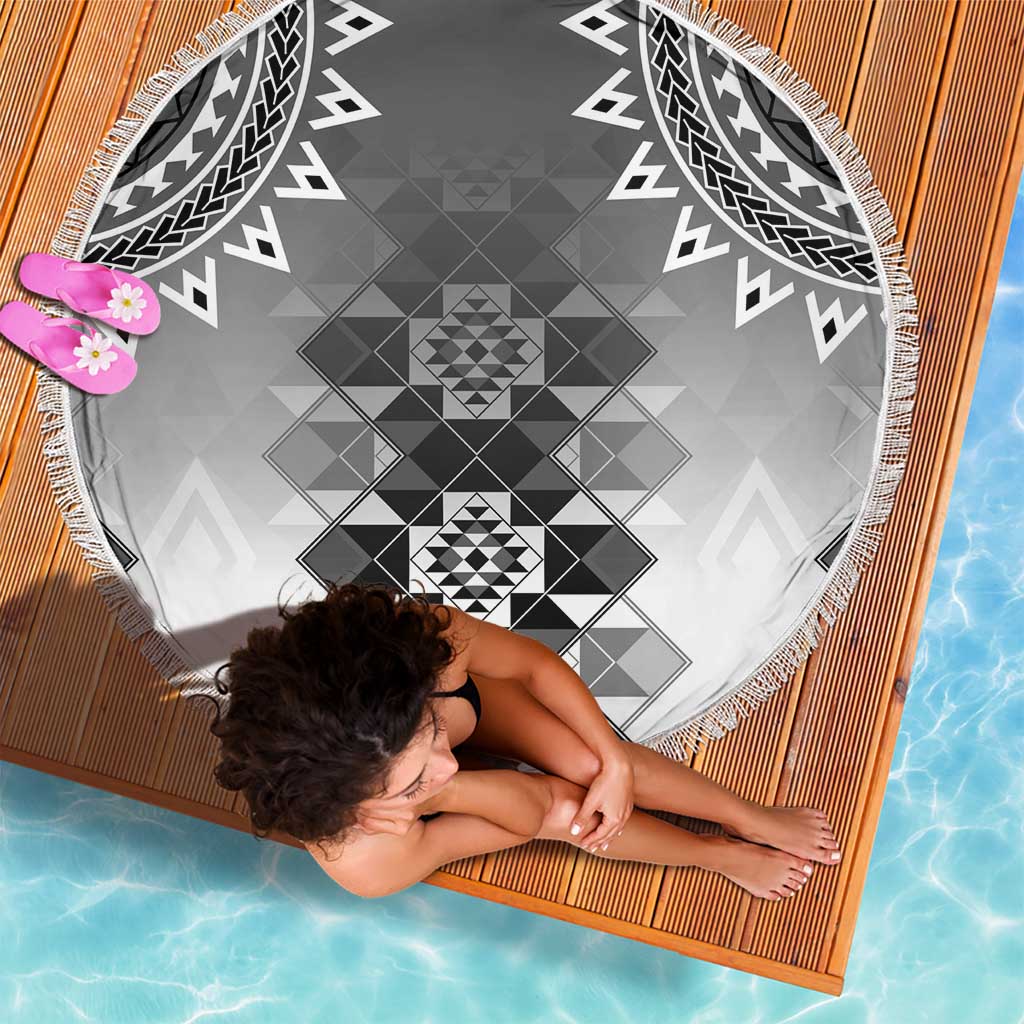 New Zealand Beach Blanket Poutama Mix Gray Taniko Inspired Art LT05 - Polynesian Pride