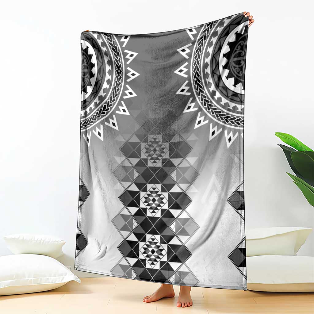 New Zealand Blanket Poutama Mix Gray Taniko Inspired Art LT05 - Polynesian Pride