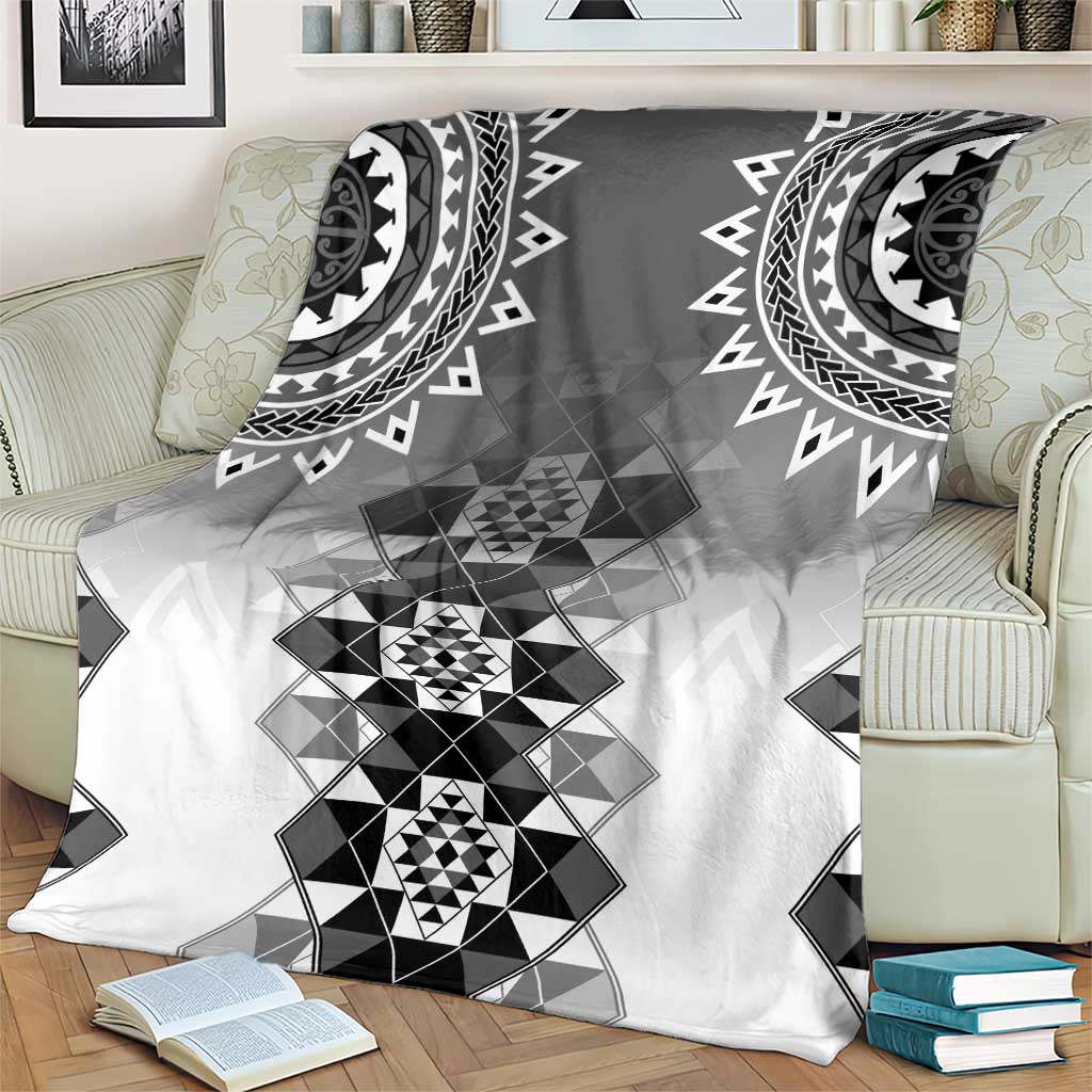 New Zealand Blanket Poutama Mix Gray Taniko Inspired Art LT05 - Polynesian Pride