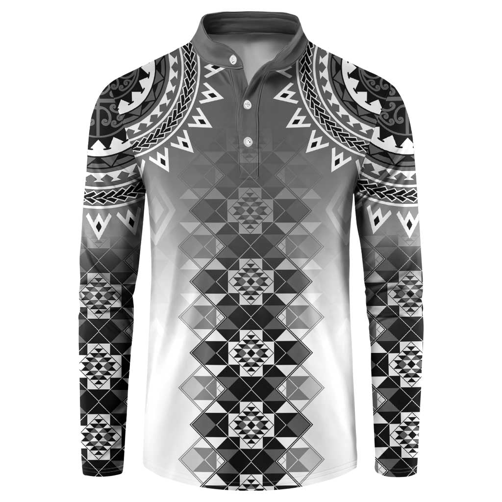 New Zealand Button Sweatshirt Poutama Mix Gray Taniko Inspired Art LT05 Gray - Polynesian Pride