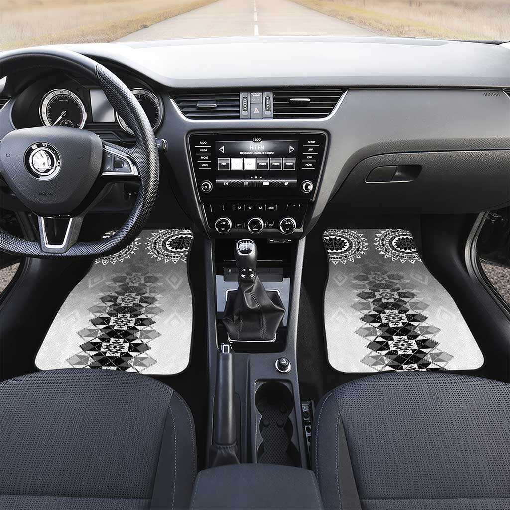 New Zealand Car Mats Poutama Mix Gray Taniko Inspired Art LT05 Set 2pcs - Front Gray - Polynesian Pride