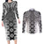 New Zealand Couples Matching Long Sleeve Bodycon Dress and Long Sleeve Button Shirt Poutama Mix Gray Taniko Inspired Art LT05