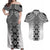 New Zealand Couples Matching Off Shoulder Maxi Dress and Hawaiian Shirt Poutama Mix Gray Taniko Inspired Art LT05