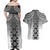 New Zealand Couples Matching Off Shoulder Maxi Dress and Hawaiian Shirt Poutama Mix Gray Taniko Inspired Art LT05