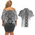 New Zealand Couples Matching Off Shoulder Short Dress and Hawaiian Shirt Poutama Mix Gray Taniko Inspired Art LT05